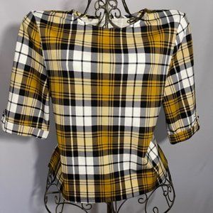 Jules & Leopold 3/4 Sleeve Yellow Plaid Top